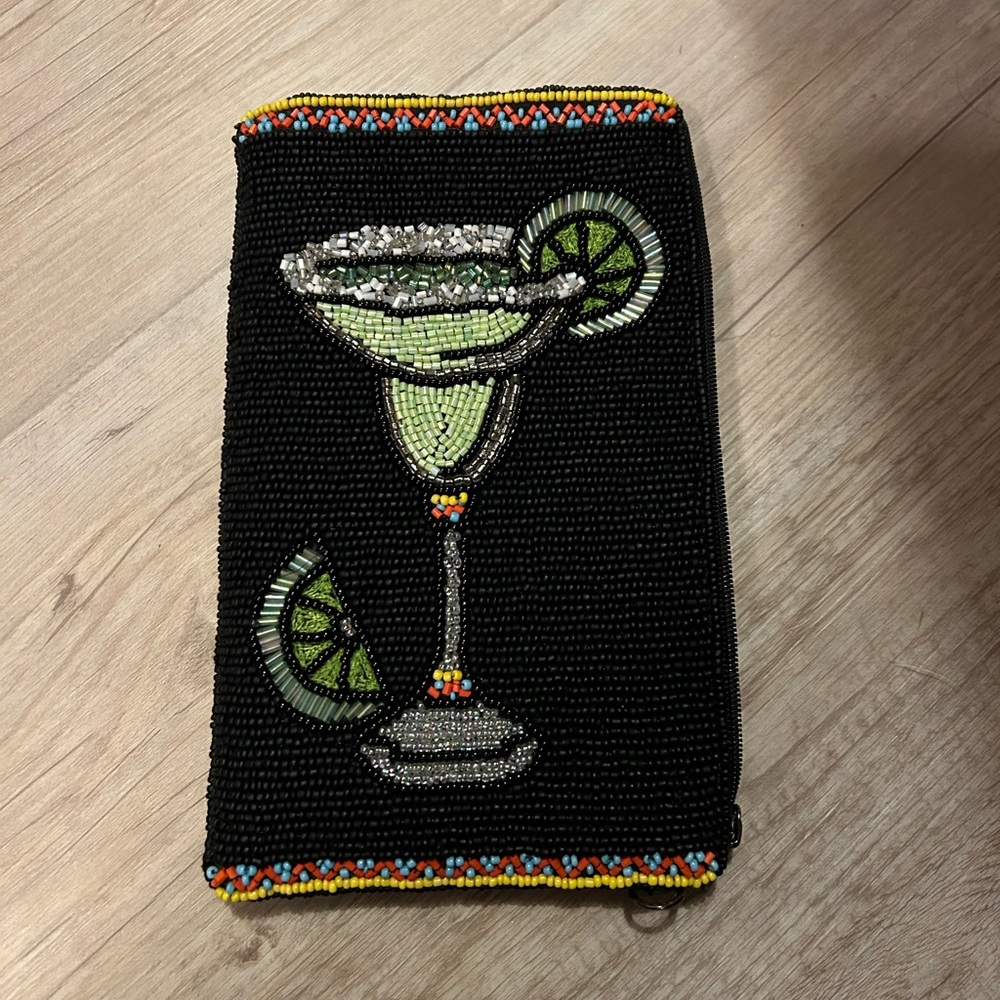 Mary Frances Beaded Black Clutch with Margarita Design